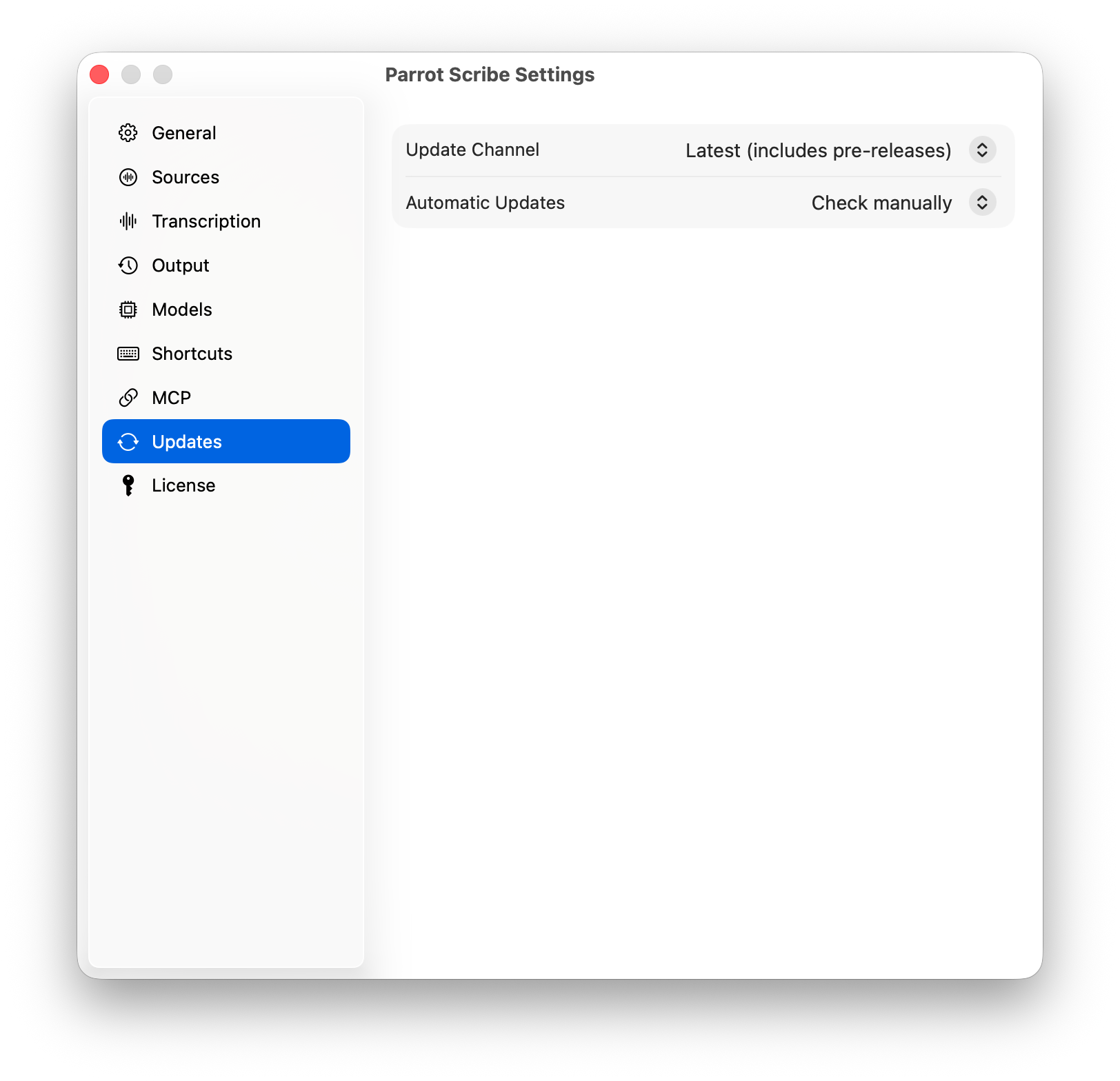 Update settings